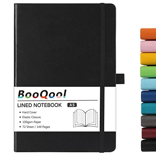 Image of A5 Notebook - Notebook A5 with Premium Paper, Faux Leather Notebook, 5.7" X 8.4", Hardcover, 144 Pages - Black