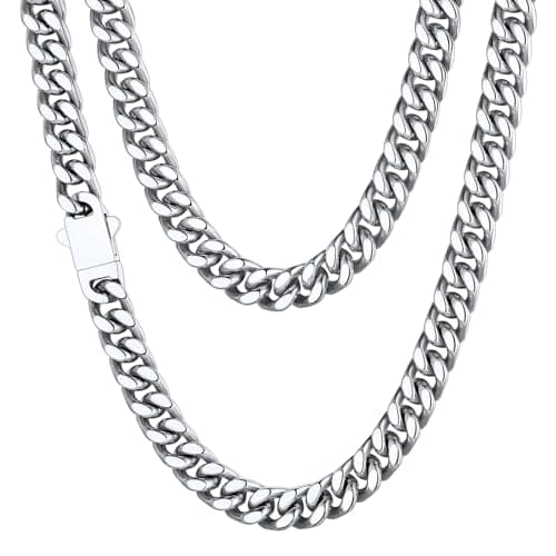 Image of ChainsHouse Silver Chain Cuban Link for Women Non Tarnish Jewelry Curb Best Gifts for a Brother Stainless Steel for Men Hip Hop Necklaces