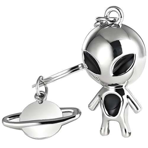 Image of MUAMAX Aliens Space Keychain,Alien Keychain Gifts for Women Mens,Space Gift Aliens Lover Gift Metal Keyring,Outer Space Themed Charms for Car key Backpack Hanging Ornaments