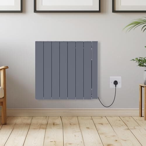Image of Warmehaus Anthracite 2000W Electric Ceramic Radiator with Smart WIFI Connection, 7 Fins Portable Electric Heater, 7-Day Timer Function, LED Display, Aluminium Free Standing or Wall Mounted