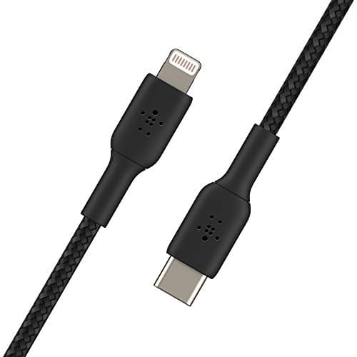 Image of Belkin Braided USB-C to Lightning Cable (iPhone Fast Charging Cable for iPhone 14, 13, 12 or earlier) Boost Charge MFi-Certified iPhone USB-C Cable (1m, Black)