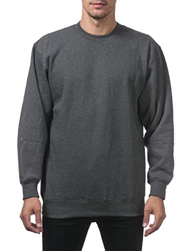Image of Pro Club Men's Heavyweight 13oz Crew Neck Fleece Pullover Sweatshirt, Charcoal, L