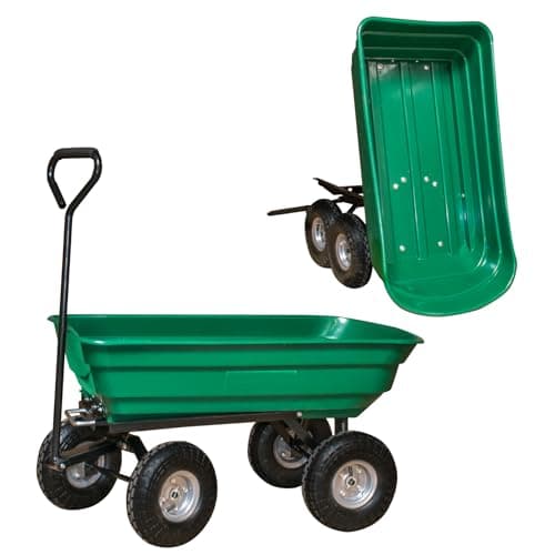 Image of KCT 75 Litre Garden Trolley Tipper Cart Trailer with Soft Grip Handle Pull Along Cart