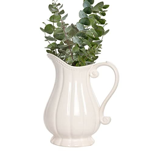 Image of Ivory White Glazed Country Style Pitcher Jug Display Vase