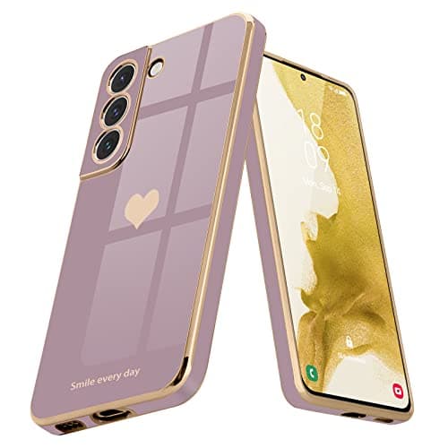 Image of Teageo for Samsung S22 Case Cute Heart Pattern for Women Girls Slim Luxury Bling Plating Soft TPU Anti-Scratch Shockproof Bumper Phone Case for Samsung Galaxy S22 5G, Lavender