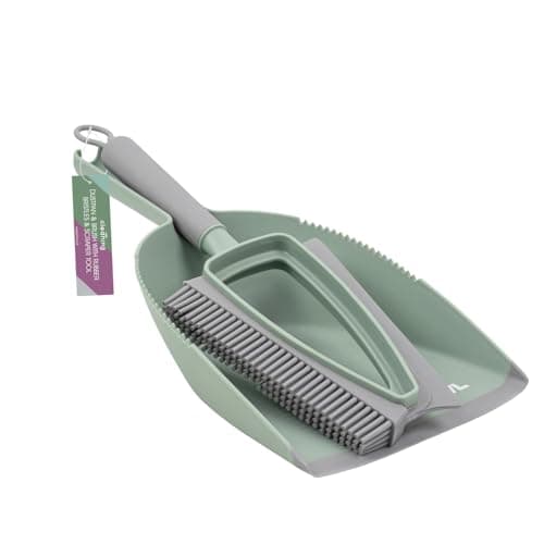 Image of JVL Rubber Dustpan and Brush – Handheld Floor Sweeper, Green