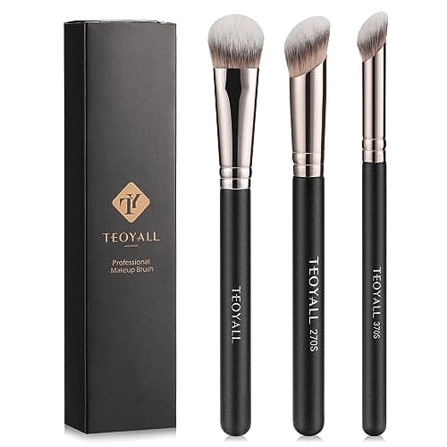 Image of TEOYALL Contour Conceal Brush Set, 3PCS Angled Synthetic Under Eye Concealer Brush for Blending Setting Buffing with Liquid, Cream and Powder Cosmetic
