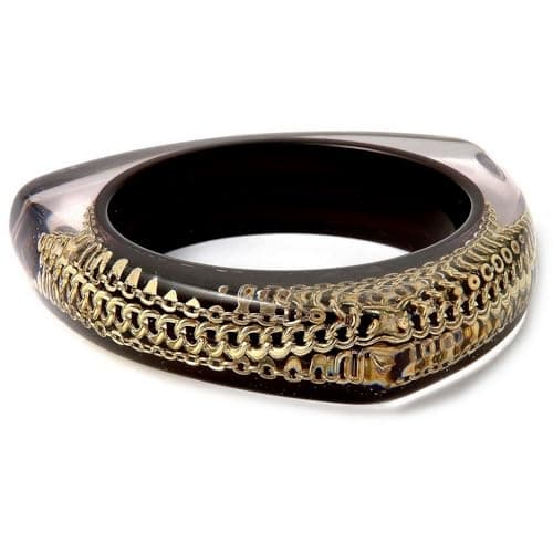 Image of Bangle resin & chain black with gold curb by JOE COOL