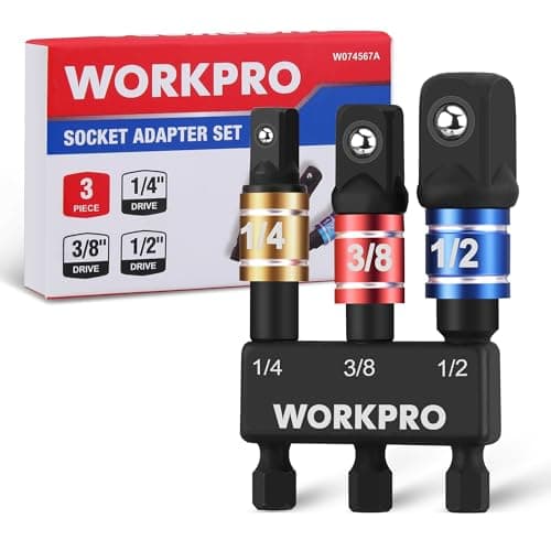 Image of WORKPRO 3-Piece Impact Socket Adapter Set, 1/4" Hex Shank Bit Adapters with Holder, High Speed Nut Driver 1/4", 3/8" and 1/2" Drive, Impact Wrench Adapter for Automotive Drill & Impact Driver