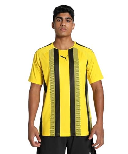 Image of PUMA Men's Teamliga Striped Jersey Shirt, Cyber Yellow-puma Black, L UK