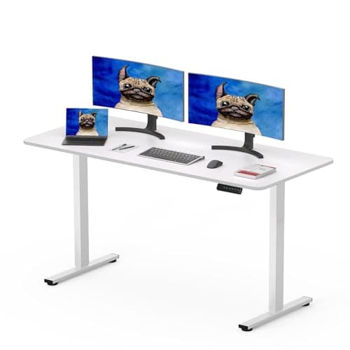Image of SANODESK 120 x 60cm Electric Standing Desk ONE PIECE DESKTOP Height Adjustable Desk Sit Stand Table Home Office Desk with Memory Smart Pannel for Work (White Frame+White Desktop)