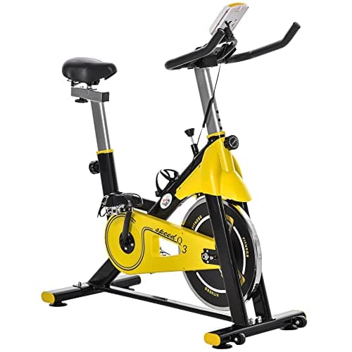 Image of HOMCOM Stationary Exercise Bike w/ 6kg Flywheel, LCD Monitor, Adjustable Resistance, Pad & Bottle Holder, for Indoors, Gyms, Offices, Cardio Workout - Yellow