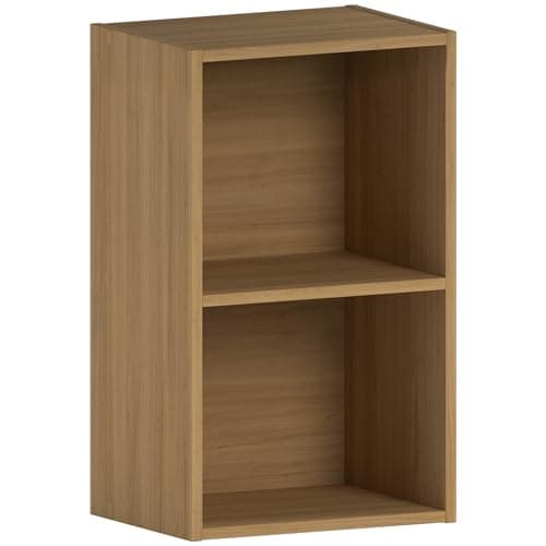 Image of Vida Designs Oxford 2 Tier Cube Bookcase, Oak Wooden Shelving Display Storage Unit Office Living Room Furniture