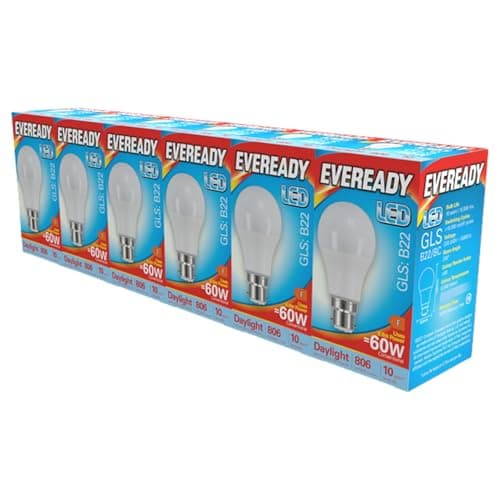 Image of Eveready B22 GLS LED Bulb 8.8W Replaces 60W Daylight (6500k) 806 Lumens Non-Dimmable Light Bulb. Pack of 6 Bulbs.