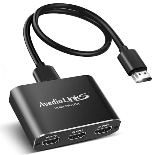 Image of 4K@60HZ HDMI Switch 3 in 1 out, HDmi switch 3-Port Aluminum Alloy with 4FT HDMI Cable, 4K hdmi Switcher Box Supports HDCP2.2, HDR10, 18Gbps, for Fire Stick, PS5/4, Game Consoles, Ro-ku, PC(Black)