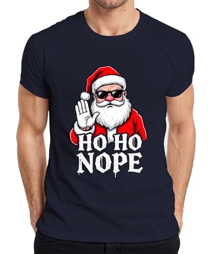 Image of Ho Ho Nope Santa Claus Sunglasses Funny Christmas Mens T-Shirt, navy, XL