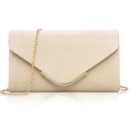 Image of Larcenciel Women's Clutches, Suede Nude Clutch Bag with Detachable Chain, Envelope Hand Shoulder Bag for Women, Minimalist Stylish Apricot Evening Clutches for Party, Prom, Wedding, Dinner, 22x11x5cm