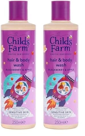 Image of Childs Farm Kids Hair & Body Wash, Blackberry & Apple | Tear-free, Gently Cleanses | Suitable for Dry, Sensitive Skin, 250ml (Pack of 2)