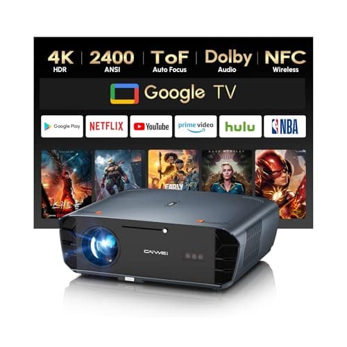 Image of 4K Projector【Officially Google TV | 2400 ANSI】Smart Daytime Home Projectors with 38W Speakers DoIby Audio, ToF Autofocus Shorter Throw, HDMI ARC, Outdoor Movie Projector with WiFi6 and Bluetooth NFC