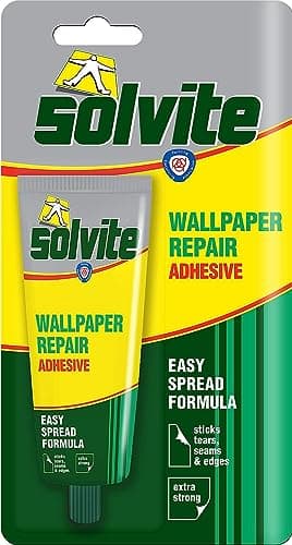 Image of Solvite Wallpaper Repair Adhesive, Wallpaper Paste for Fixing Tears, Seams & Edges, Extra-Strong Glue for Seam Repair, Easy-Spread, 1x56g