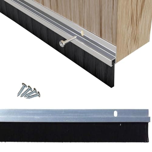 Image of Buystarget Aluminium Door Brush Seal Strip Draught Excluder Metal Bottom Brush Sweep Bar 25 mm Heat Seal Energy (Silver) Savings Silver
