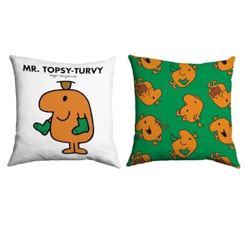 Image of Mr Men Mr. Topsy-turvy Cushion – 40cm x 40cm Soft-Touch Faux Suede Pillow with Microfibre Inner | Perfect Home Décor & Gifting Idea