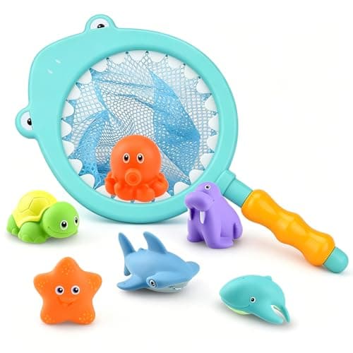 Image of Shark Bath Toy, 8PCS Shark Squirting Pool Toys Bath Toys Set with Net, Floating Watertoys Kids Swimming Pool Toy Sea Animals Water Playtoys for Boys Girls