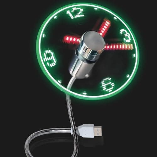 Image of Soseelnee USB Clock Fan with Real Time Display, Mini Portable Flexible Cooling Fans with Led Light for Home Office (1)