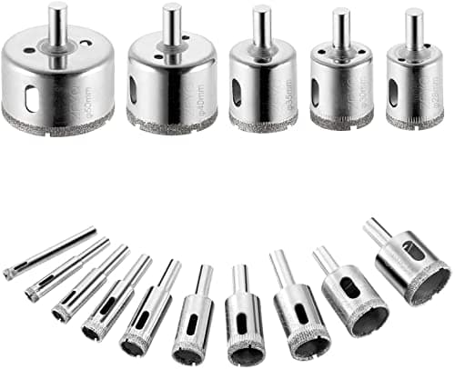 Image of ZFYQ Hole Saw Drill Bits Set, Diamond Drill Bit Set Cutting for Glass, Ceramic, Porcelain, Tile, Marble, Ø6mm-50mm, 15 Pcs