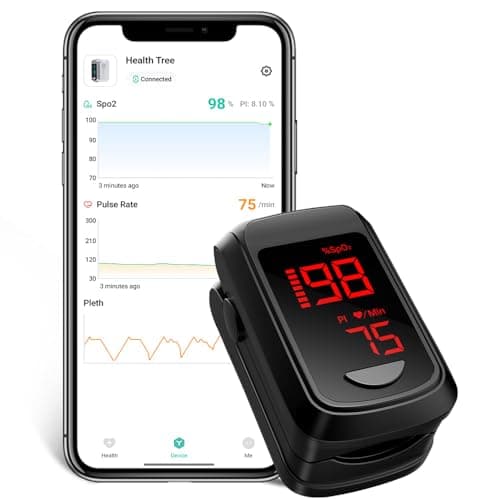 Image of Blood Oxygen Monitor Bluetooth Pulse Oximeter, HOLFENRY Oxygen Monitor finger Adults CE Approved With App checking Heart Rate/Blood Oxygen Saturation Level/ SpO2 PI PR