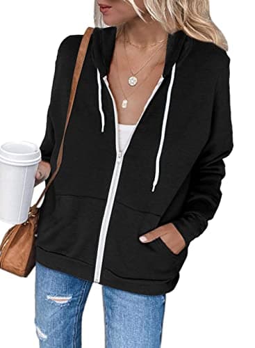 Image of Jhsnjnr Womens Lightweight Zip Up Jackets Long Sleeve Hoodies Sweatshirts with Kangaroo Pockets Black
