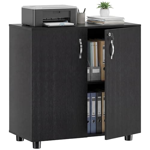 Image of Vinsetto Lockable Office Storage Cabinet, 2 Door Storage Cupboard with Key Security, 2-Tier Shelf, Multi-Purpose Sideboard for Home office, Study, 80 x 40 x 80 cm, Black