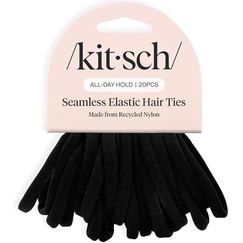 Image of Kitsch Black Hair Ties 20pcs No Damage - Hair Bands for women - Strong Stretchy Hairbands & Hair Bobbles - Soft Nylon Hair Elastics, Snag-Free Rubber Bands for Updos & Braids