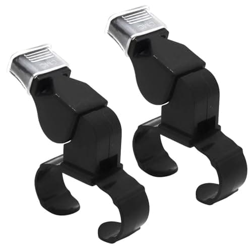 Image of 2Pcs Handheld Whistle Finger Grip Sport Referee Whistle, Referee Whistle Black Plastic Finger Grip Loud Crisp Sound Whistle Reusable Sports Whistles, for Training and Outdoor Camping (Black)