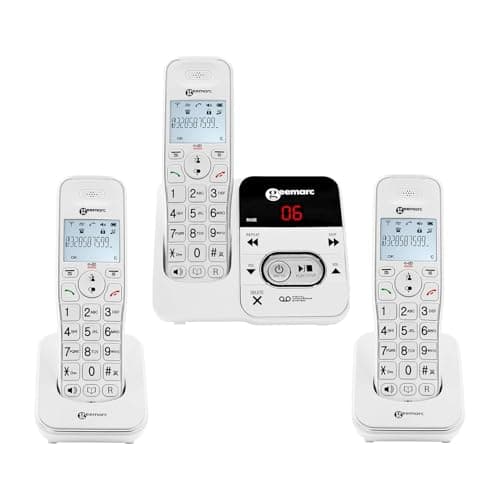 Image of Geemarc Amplidect 295 Trio - Bundle of 3 Cordless DECT Phones with Answering Machine and Big Buttons for the Elderly - Low to Medium Hearing Loss - Hearing Aid Compatible - UK Version