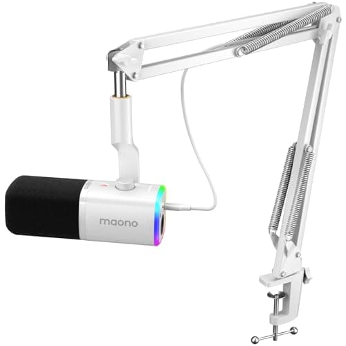 Image of MAONO Gaming Microphone with Boom Arm: XLR/USB Podcast Microphone with Software, Mute Button, Gain Control, RGB PC Mic for Streaming, Recording, PS4/PS5, YouTube Content Creation (PD100XS White)