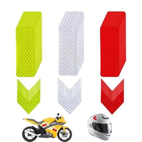 Image of 30Pcs High Visibility Rectangle Reflective Stickers + 30Pcs Guiding Arrow Reflective Stickers for Motorcycle Vehicle Car Bike Helmet Hard Hat (Red, Green, White)
