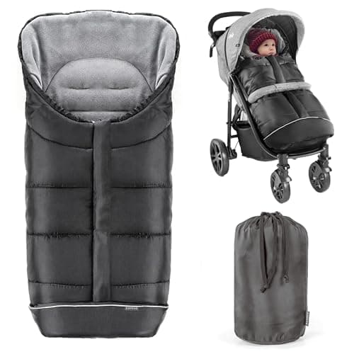 Image of Zamboo Universal Footmuff for Pushchair, Pram Footmuff, Stroller Footmuff - Thermal Fleece Cosy Toes for Baby Buggy with Drawstring Hood and Storage Bag - Black