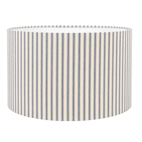 Image of Nautical Cotton Ticking Stripe Lampshade. Seaside Inspired Navy Blue and White Striped Design. Cylinder Style Table and Ceiling Lighting Shade (Blue, 40cm Ceiling Pendant Shade)