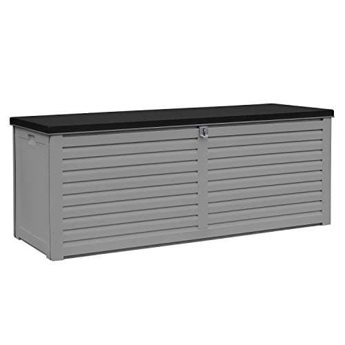 Image of AIRWAVE 390L Garden Storage Box Waterproof Plastic Outdoor Storage Box with Lockable Lid | Strong & Durable Storage Container Furniture, Toys, Tools, Cushion Store Deck Box | Grey, Wood Effect