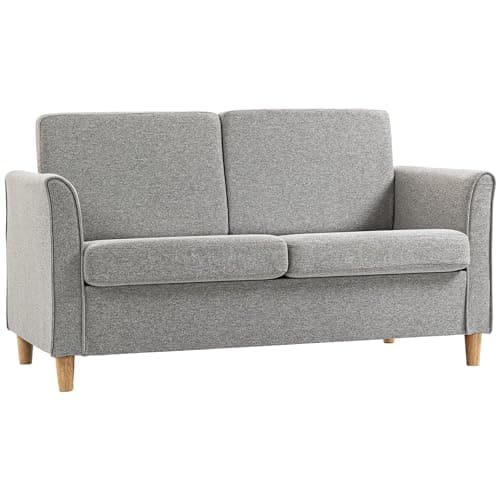 Image of HOMCOM 2 Seater Sofa, Compact Loveseat, Linen Upholstered Couch with Wood Legs and Armrest, Small Sofa for Living Room and Home Office Light Grey