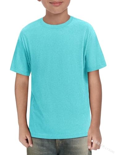 Image of Haloumoning Boys' T-Shirt Summer Short-Sleeved Tops Children's Round Neck Plain Lightweight Shirts Casual Sports Basic Tops 5-14 Years, Mint Green, 13-14 Years