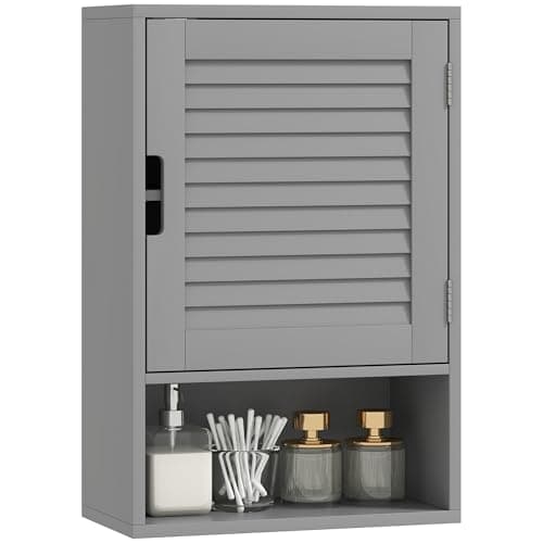 Image of HOMCOM Bathroom Cabinet, Wall Mounted Storage Cabinet with Adjustable Shelves, Toilet Storage Cupboard for Bathroom, Living Room, 40 x 20 x 60 cm, Grey