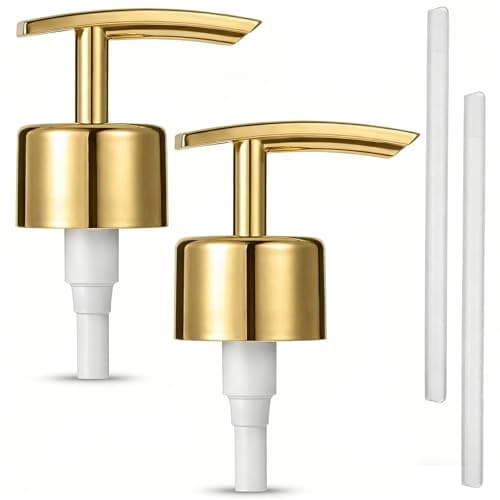 Image of Tyqour 2 Pcs Soap Pump Replacement Soap Dispenser Pump Replacement for Kitchen & Bathroom Reusable Universal Fit for 28/400 Bottles, Gold