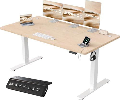 Image of JUMMICO 160x70cm Electric Standing Desk with USB Charging Height Adjustable Desk with Sedentary Reminder Stand Up Desk with Splice Board for Home Office,Beige