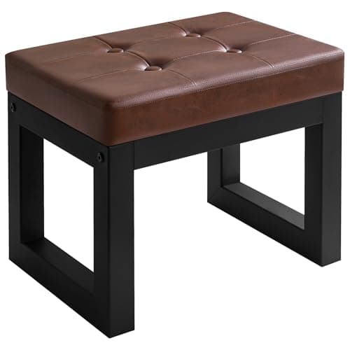 Image of IBUYKE 16 Inch Small Foot Stool Ottoman, Rectangle PU Faux Leather Foot Rest with Padded Seat and Metal Legs, Modern Ottoman Foot Rest for Living Room Bedroom Entryway Couch, Dark Brown WBD026Z