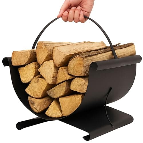 Image of NOVECRAFTO Black Metal Log Basket for Fireplaces - Assembled & Ready for Indoor Use | Log Rack Indoor with Modern Loft Style | Sturdy & Durable | Elegant Design for Contemporary Living