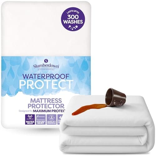 Image of Slumberdown Waterproof Mattress Protector King Size - Super Absorbent & Spill-Proof, Soft Touch Cover, 30cm Deep Fitted King Mattress Protector | Non-Allergenic & Washable (150 x 200cm)