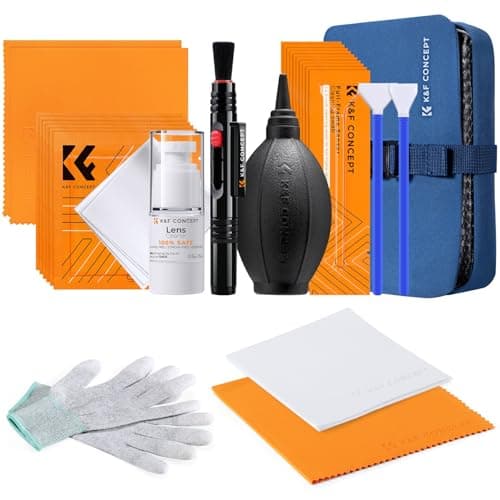Image of K&F CONCEPT 23-in-1 Camera Lens Cleaning Kit for DSLR Camera Lens Filter Cell Phones with Air Blowing, Cleaning Swab 16mm 24mm, Cleaning Cloths Liquid, Lens Pen, Anti-static Gloves, Carry case