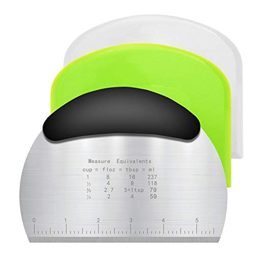 Image of Vicloon 3 Pcs Dough Scraper Cutter, Stainless Steel Dough Scraper with Handle and Measuring Scale, Plastic Pastry Cutter Chopper Butter Cream Smoother Shape Spatulas for Cake Pizza Bread Cutting